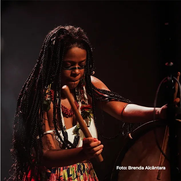 Artista toca instrumento de corda no palco